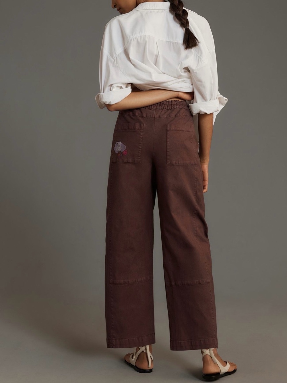 Anthropologie Wide-Leg Floral Embroidered Pants burgundy - Picture 3 of 10